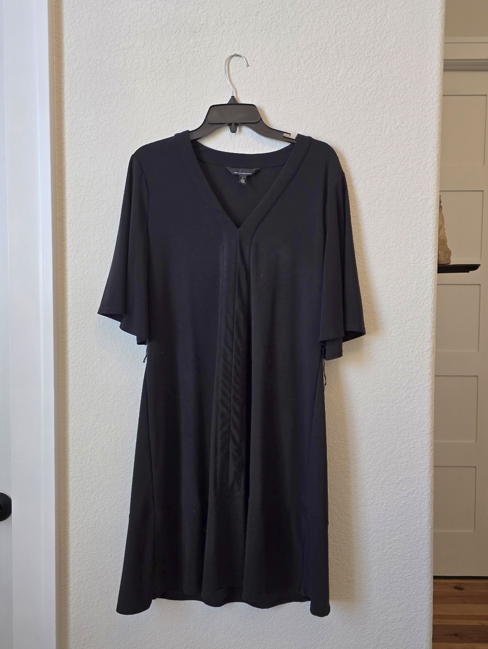 White House Black Market Black V Neck Dress Flutter Sleeve Shift Size L
